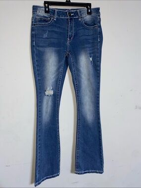 Classic Blue Distressed Flare Jeans